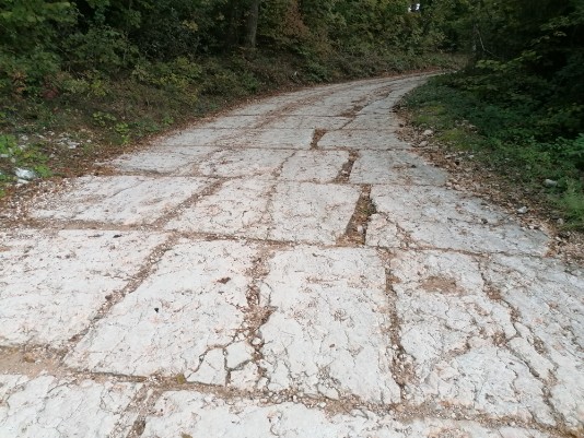 strada lastricata con grandi pietre della Lessinia