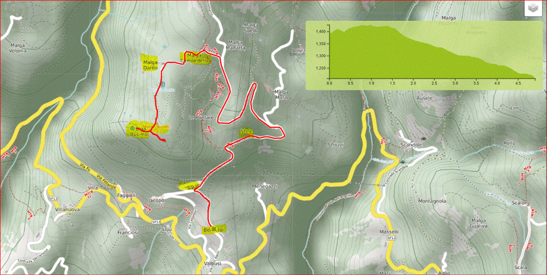 Mappa rifugio Dardo e alberi