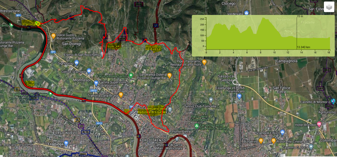 Mappa percorso DF Parona San mattia Adige