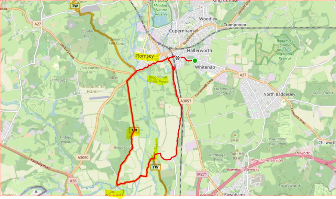 Mappa Romsey Test Way south to Lee