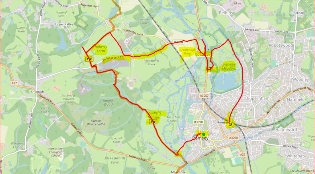 Mappa Romsey Test Way North Old Salisbury lane River Test